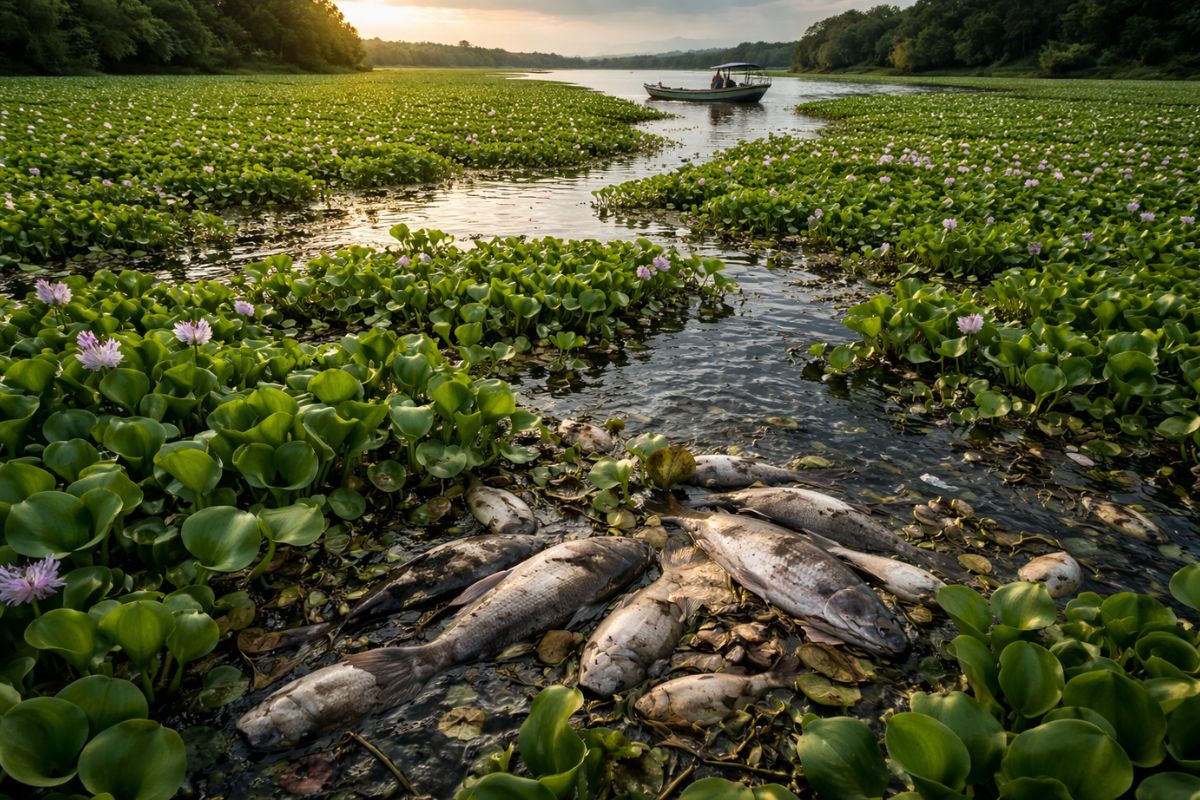 Planta aquática invasora aguapé domina ecossistemas, afeta espécies invasoras como no lago Vitória e pode virar energia sustentável em nova solução ambiental.