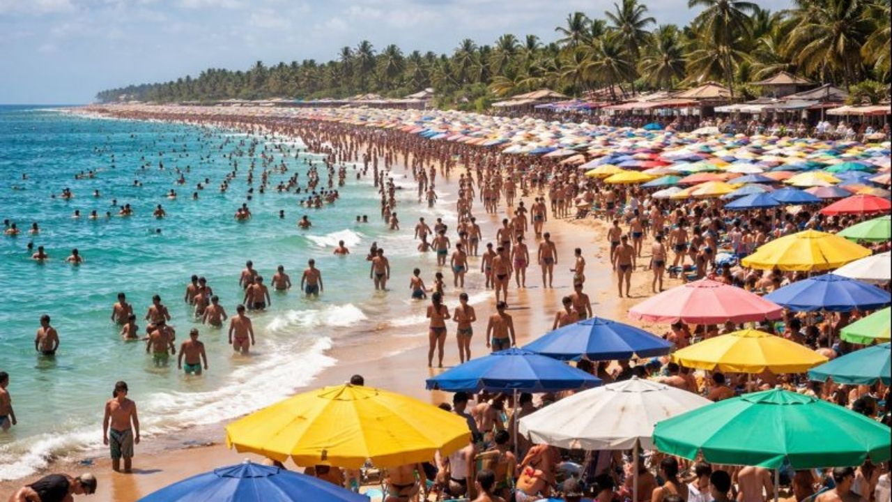 Turismo em alta gera superlotação em praias, amplia conflitos e expõe falhas no planejamento urbano do litoral brasileiro.