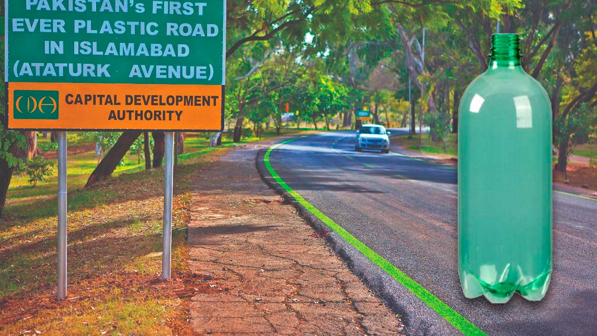 Primeira estrada de plástico usa quase 10 toneladas de garrafas PET misturadas com betume em Islamabad no Paquistão, mas expõe dilema entre inovação e riscos