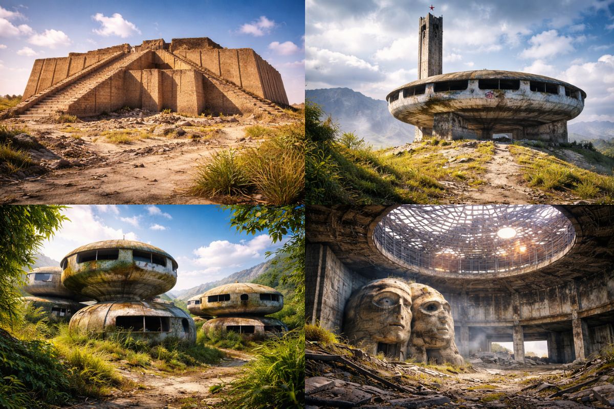 Ruínas gigantes esquecidas zigurate de Ur, casas OVNI de Sanji, disco comunista de Buzludzha e monumentos históricos que viraram poeira, mofo e silêncio antes de desaparecer de vez (8)