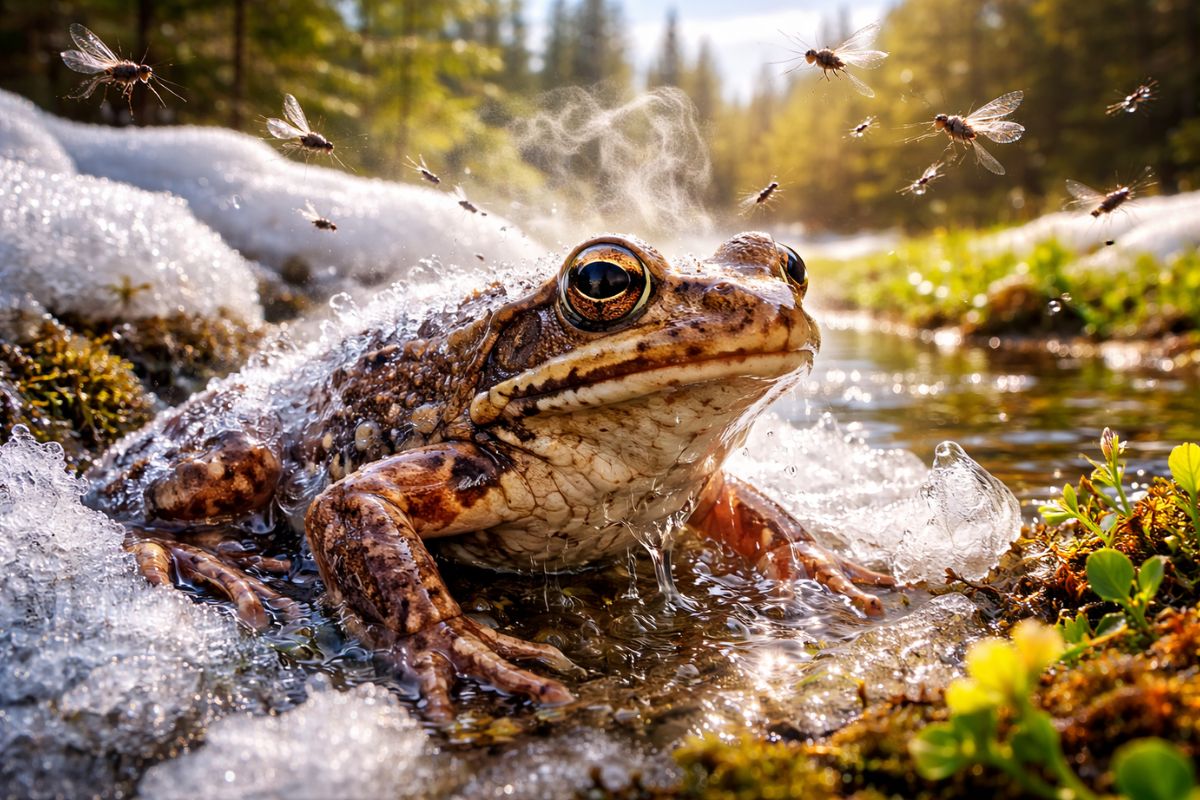 Sapo-da-floresta fica congelado, sem pulso e respiração, por oito meses no Alasca, descongela por dentro na primavera graças a anticongelante do fígado, e encara enxames de mosquitos (2)
