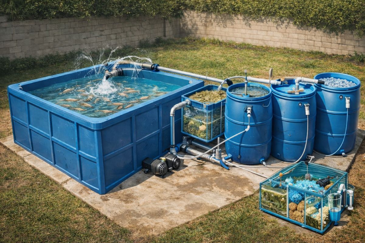 Sistema simples e barato para criar peixes em caixa d’água 1000 L e 3 bombonas com decantador, filtro biológico e SUMP, ensina bomba ideal, aerador Venturi (1)