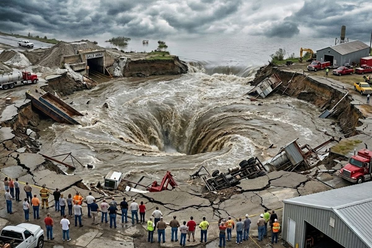 lago inteiro na Louisiana some após perfuração atingir mina subterrânea; redemoinho e domos de sal explicam o colapso e os riscos de cavernas e dutos.