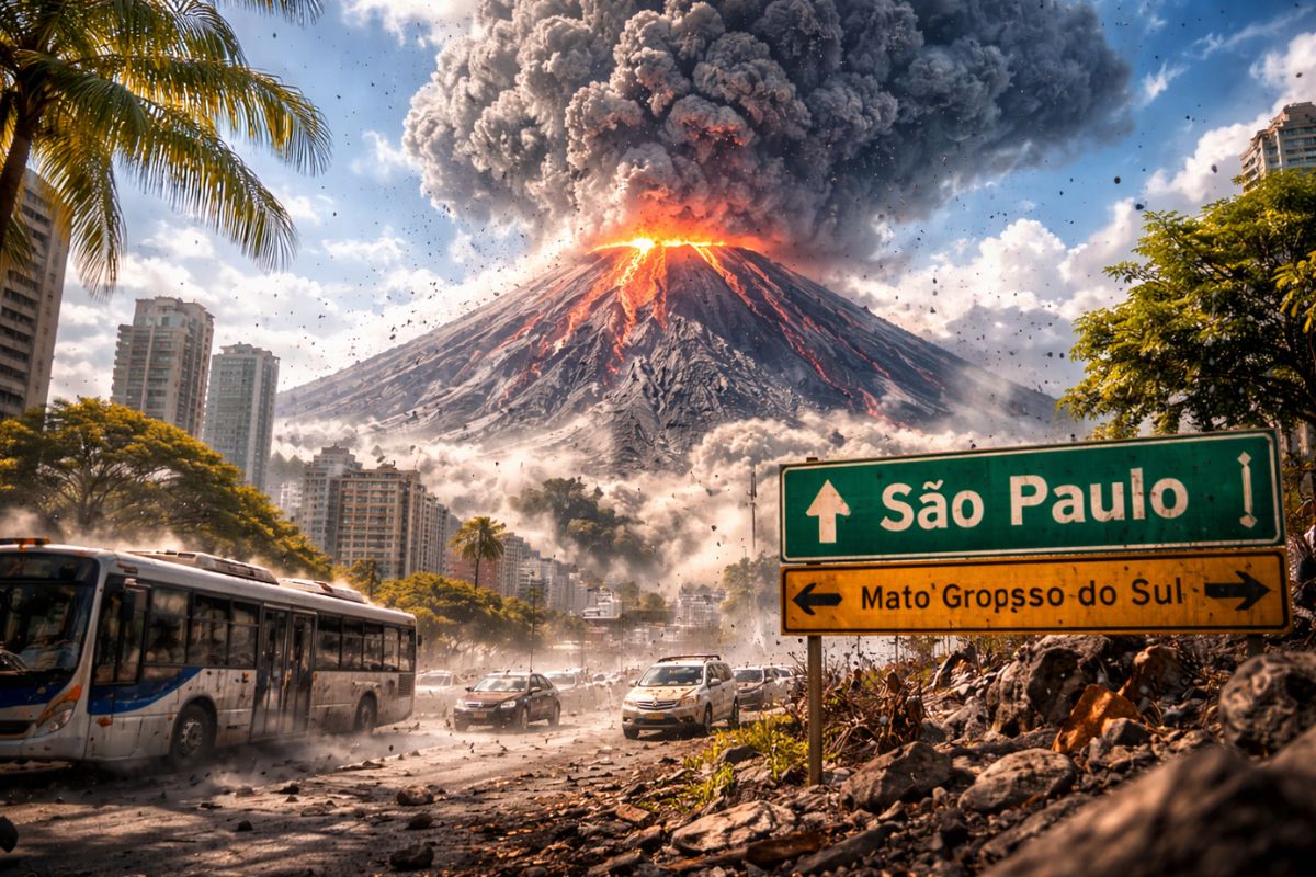 vulcão em erupção: sinais antigos em São Paulo e Mato Grosso do Sul e um gigante no Pará, segundo o Serviço Geológico do Brasil, explicam por que não existem vulcões ativos hoje.