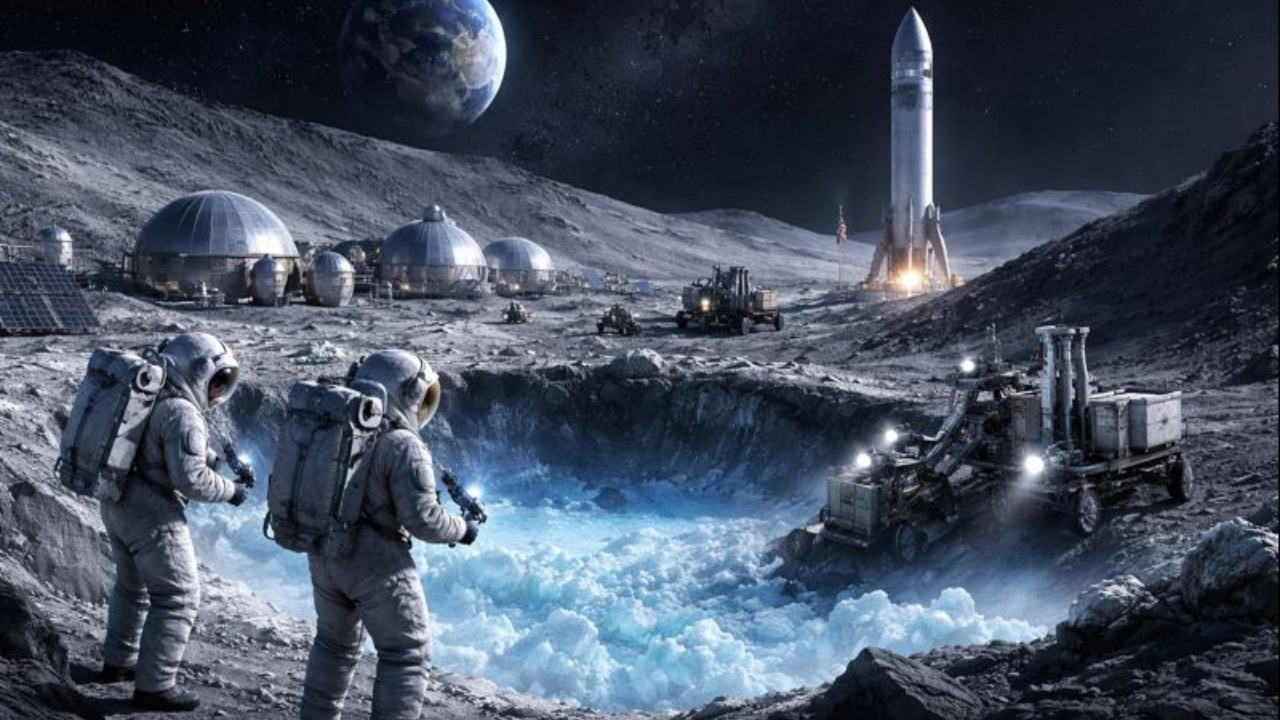 Reservas de gelo lunar no pólo sul da Lua podem gerar combustível para foguetes e tornar bases lunares autossuficientes.