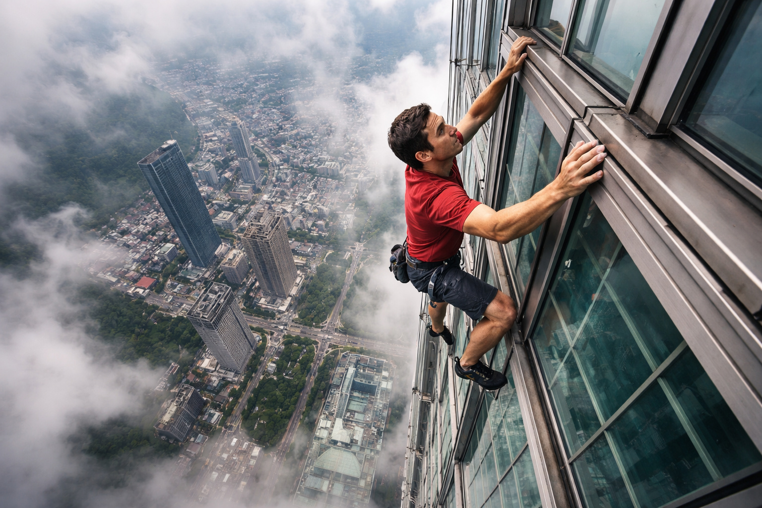 Alex Honnold escalando o Taipei 101 sem cordas a mais de 500 metros de altura