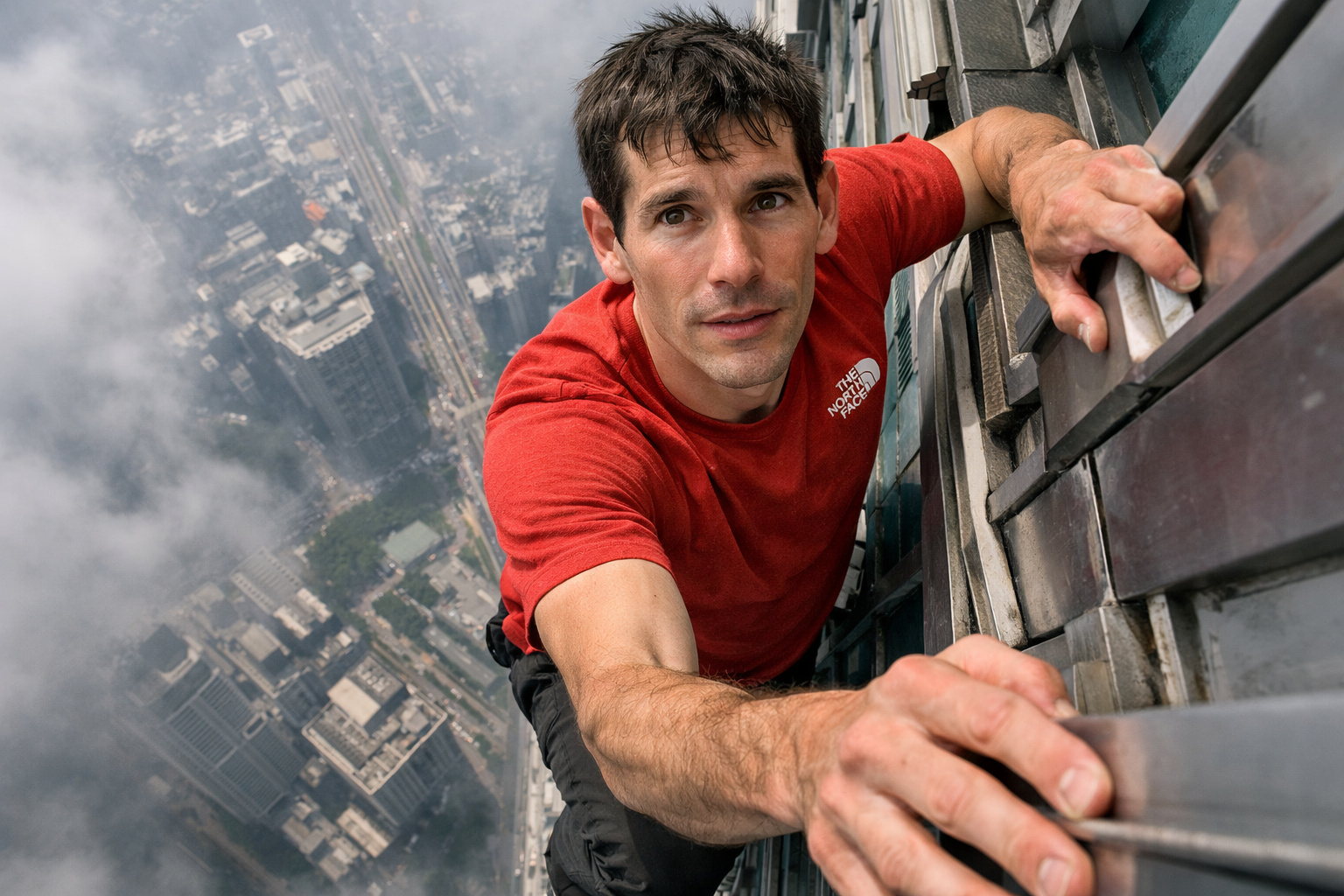 Alex Honnold escalando o arranha-céu Taipei 101, em Taiwan, sem cordas, em estilo Free Solo.