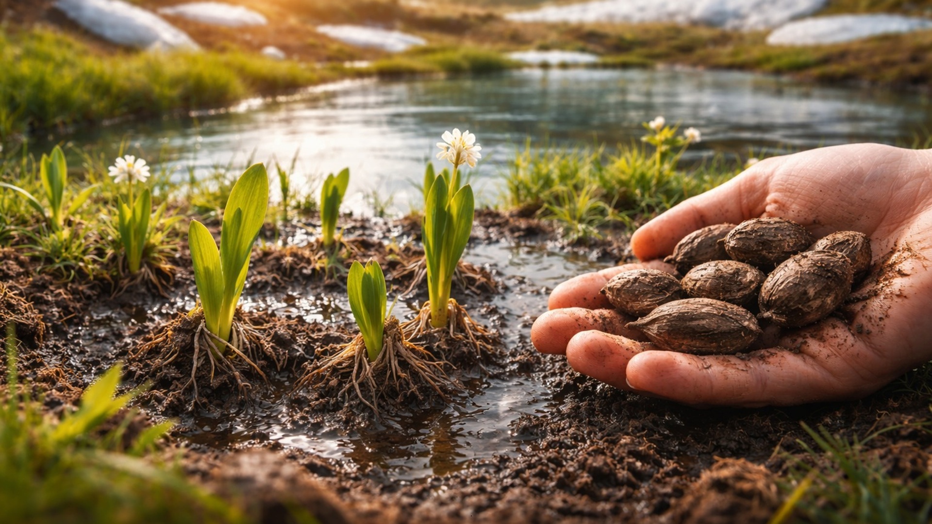 Sementes de mil anos encontradas em lagoas glaciais da Inglaterra germinam e indicam possibilidade de recuperar plantas ancestrais extintas localmente.