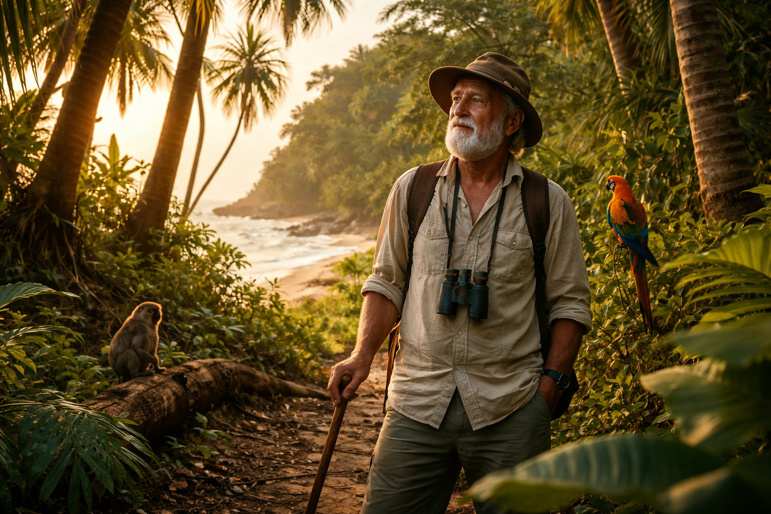 Brendon Grimshaw na Ilha Moyenne durante projeto de preservação ambiental
