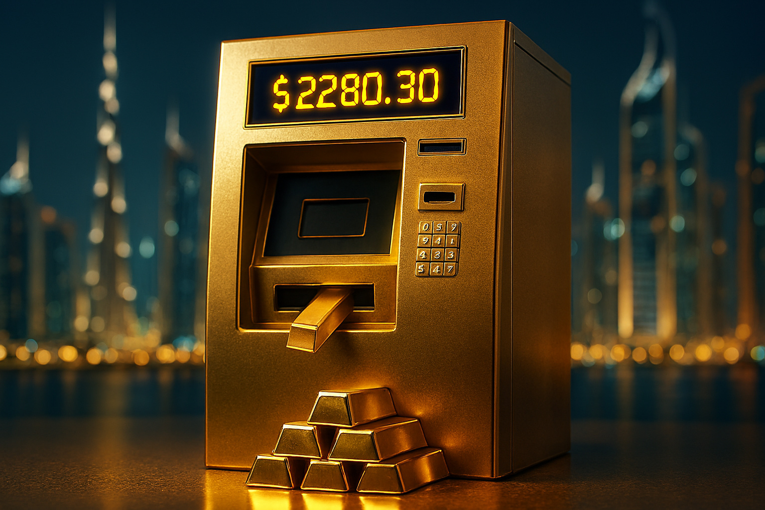 Em Dubai, existe um caixa eletrônico que entrega barras de ouro no lugar de dinheiro e atualiza o preço do metal em tempo real para turistas e investidores
