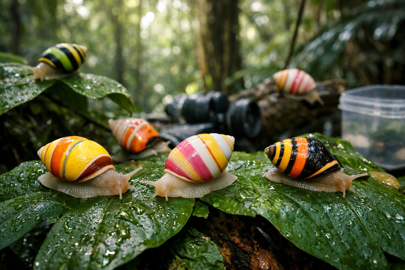 Caracóis arborícolas raros do Havaí em floresta tropical protegida após reintrodução científica