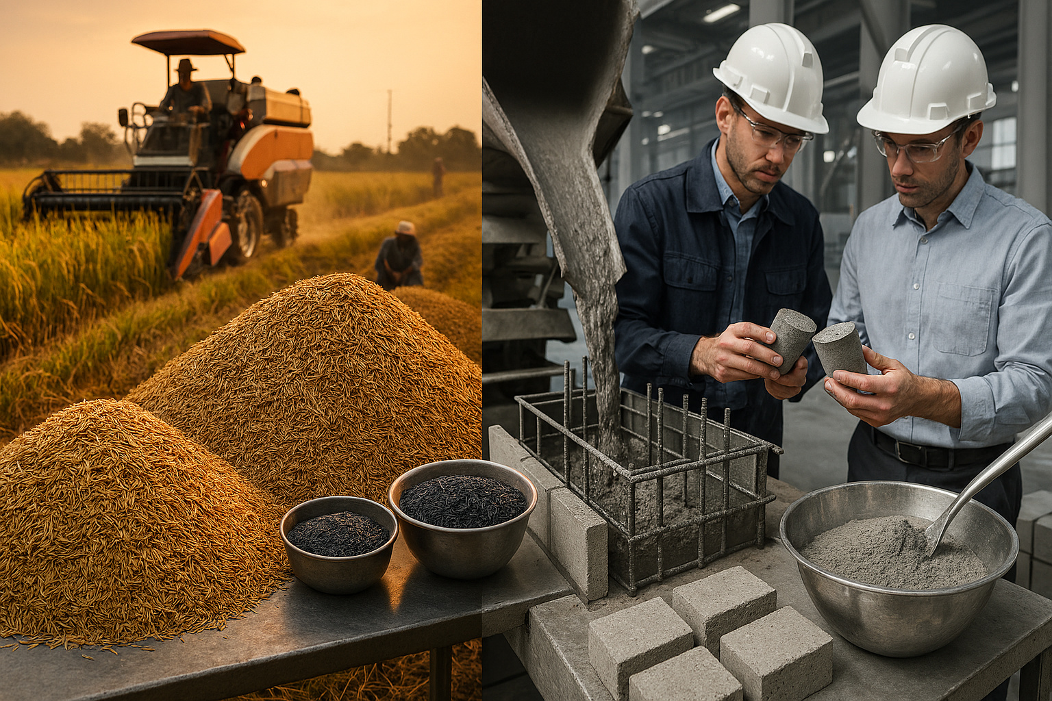 Da lavoura para a obra: cinzas de casca de arroz começam a substituir parte do cimento e transformar concreto em um material mais denso e durável