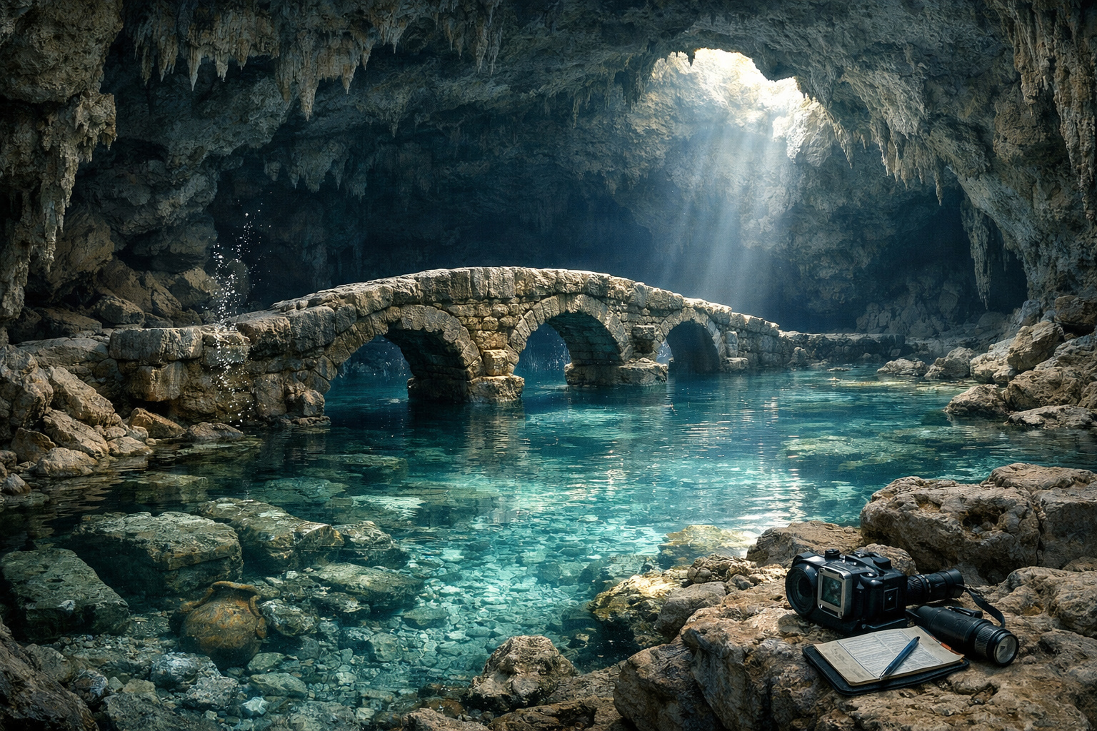Reconstrução da paisagem da Caverna Genovesa antes da elevação do nível do mar