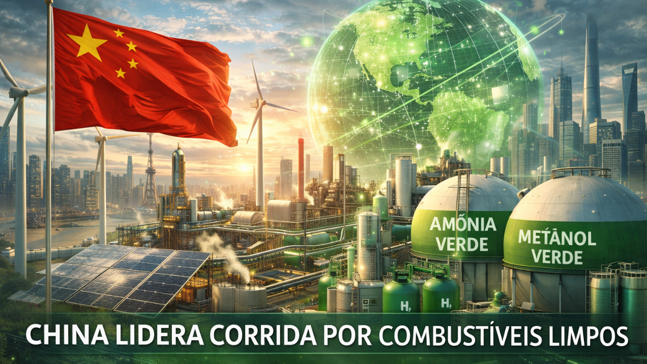China acelera investimentos em combustíveis limpos como amônia e metanol verdes, usando energia renovável em larga escala e consolidando liderança nas cadeias globais de tecnologia limpa.