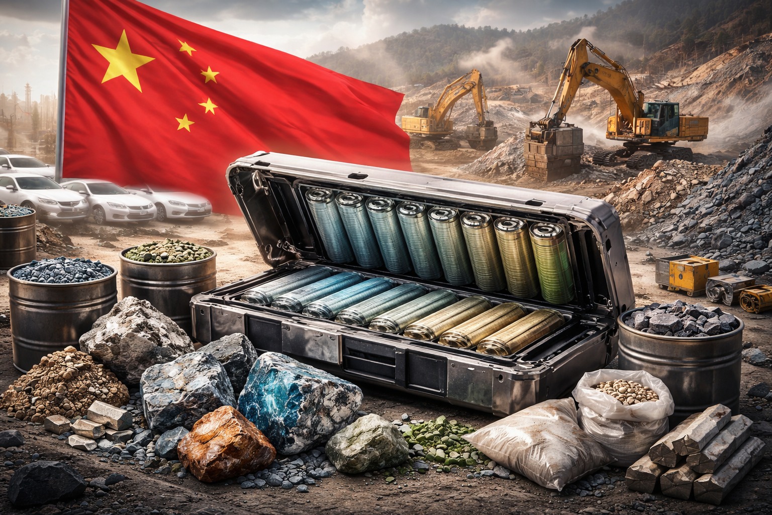 China enfrenta escassez de materiais para baterias e amplia dependência externa de terras raras e metais estratégicos.