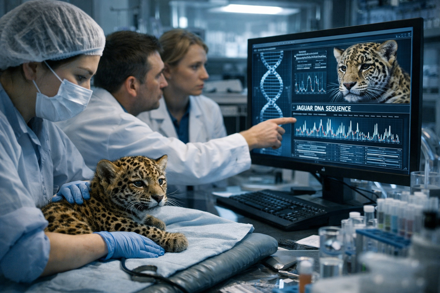 onça-pintada em laboratório durante processo de clonagem