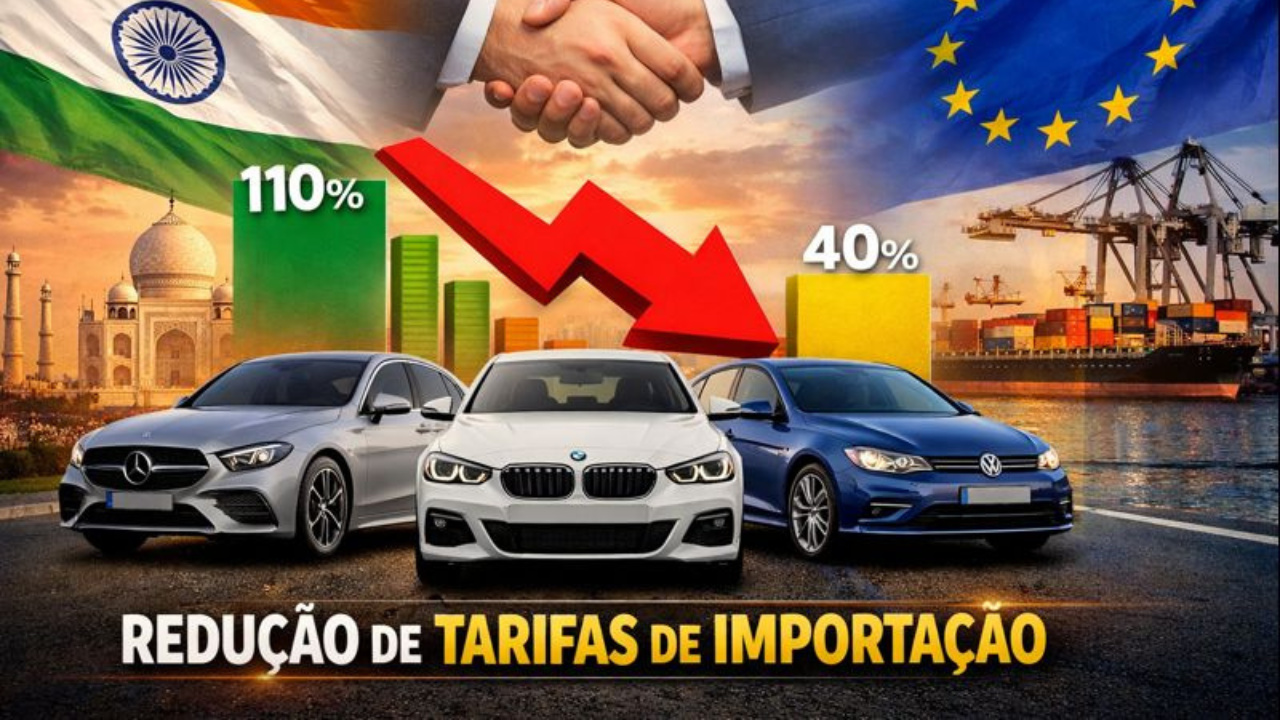 Comércio Índia-UE avança com proposta de redução de tarifas de importação e maior acesso de carros europeus à Índia.