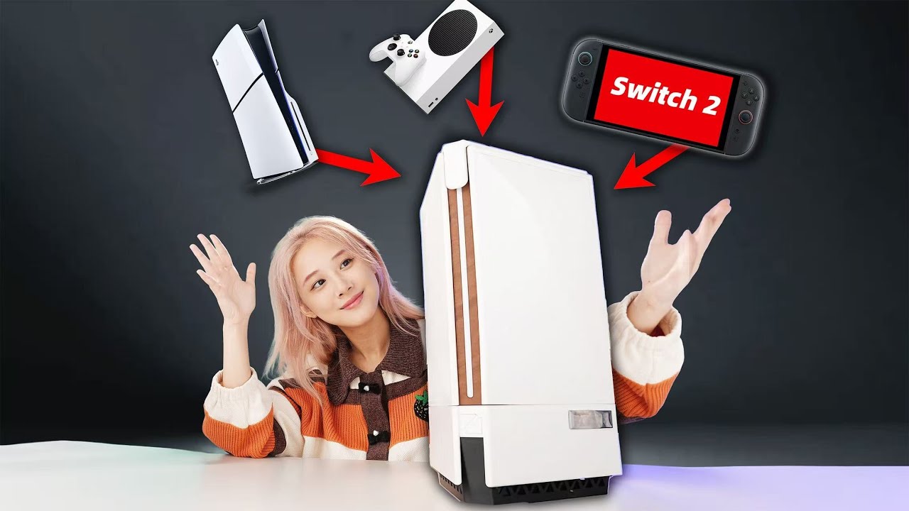 Projeto integra PS5, Xbox Series X e Switch 2 em um único sistema, com fonte de 250 W e troca física entre consoles em 3 segundos.