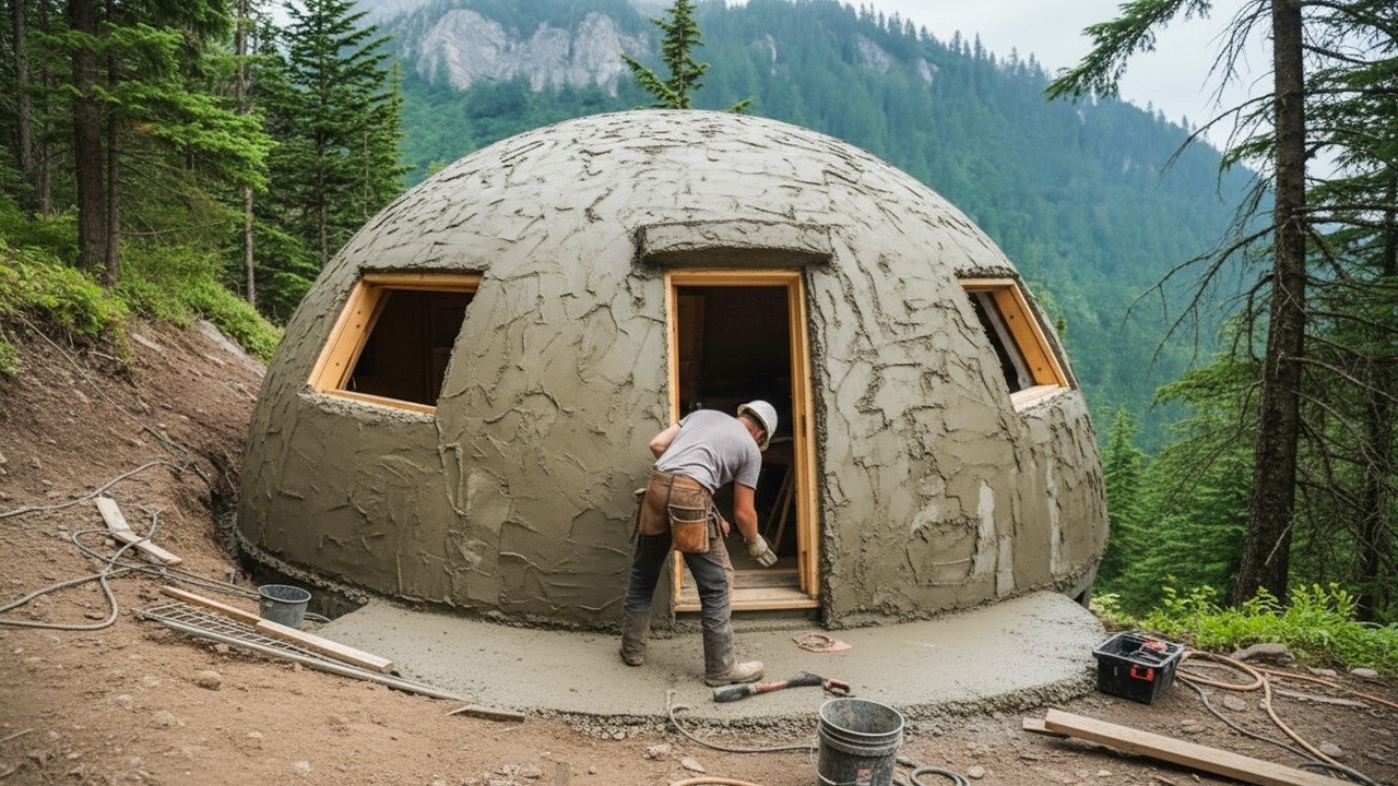 Em poucos dias, homem executa a construção de uma casa de luxo em domo, aplica sistema modular de montagem acelerada, utiliza materiais de alto desempenho e entrega a obra completa do início ao fim