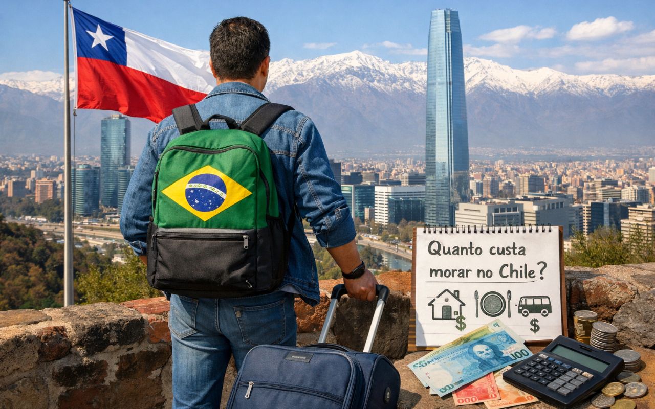 Veja quanto um brasileiro precisa ganhar por mês para morar no Chile, considerando custo de vida, aluguel, alimentação, trabalho, estudo e documentação.