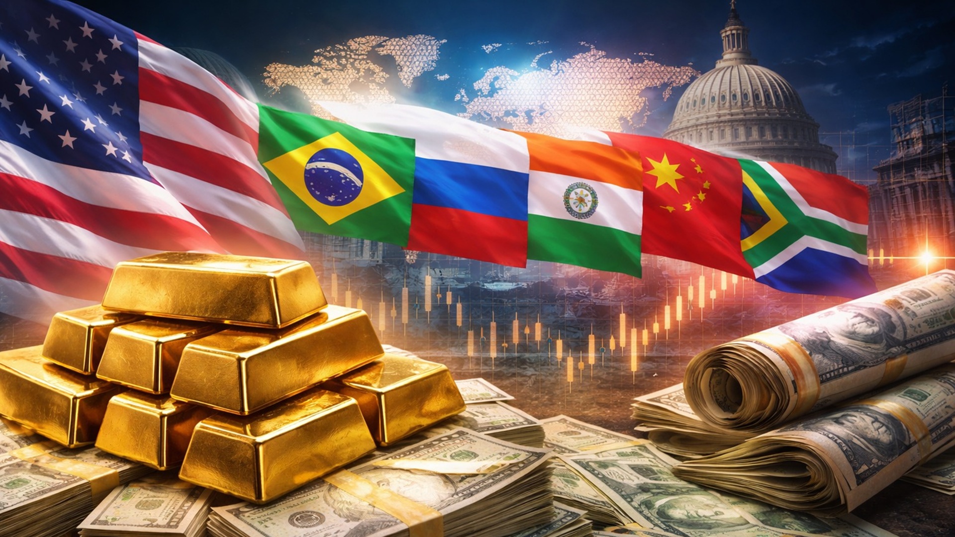 Alta do ouro e movimentos dos BRICS reacendem debate na TV dos EUA sobre desdolarização, dólar, juros e riscos à economia americana.