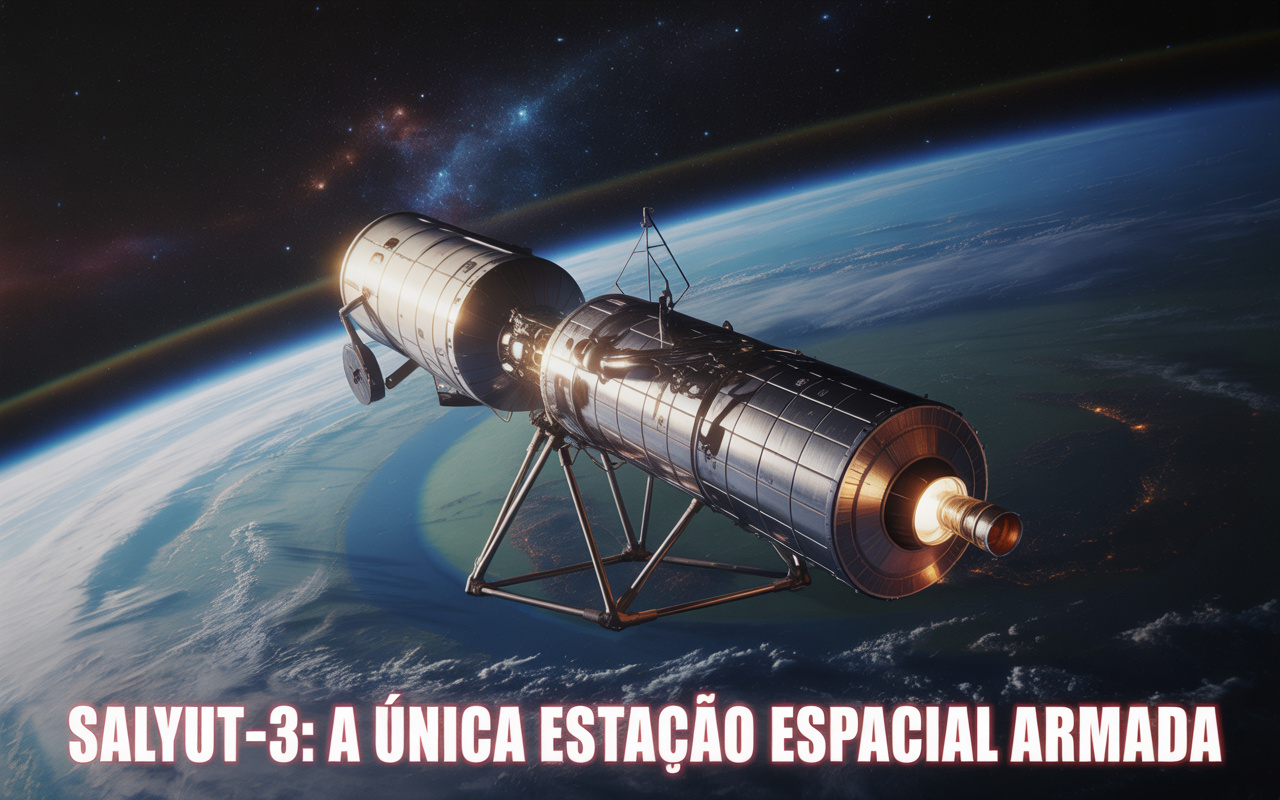 Com 19 toneladas em órbita a 220 km da Terra, 14,5 metros de comprimento e um canhão automático de 23 mm que chegou a ser disparado no espaço, Salyut-3, do programa soviético Almaz criou a única estação espacial militar armada da história