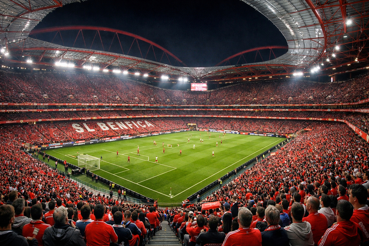 Estádio da Luz em Lisboa com arquibancadas lotadas e teto de policarbonato