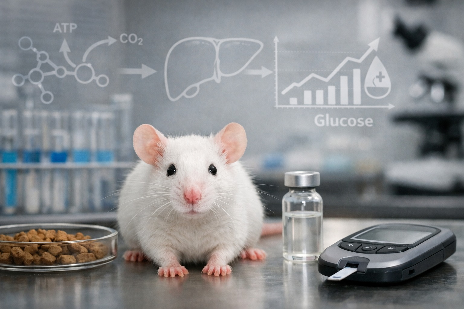 Ilustração científica de ratos de laboratório e fígado simbolizando riscos metabólicos da dieta cetogênica