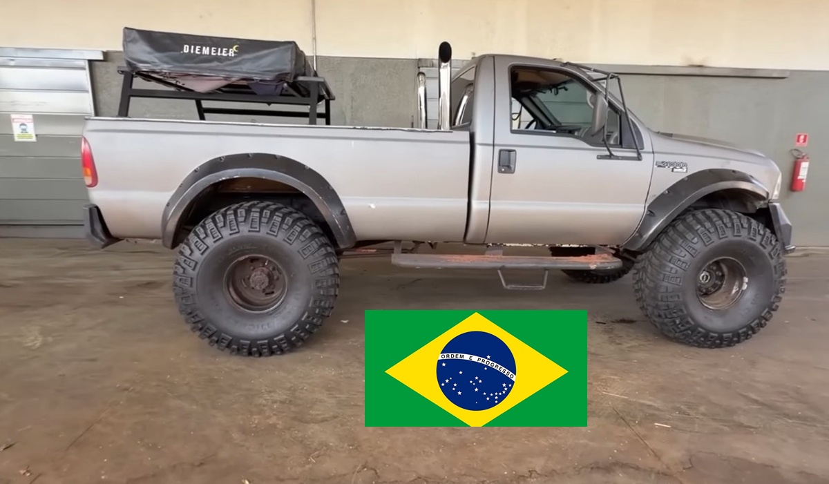 Veja a F4000 com pneus 46 e motor 6BT que parou Campo Grande. Projeto extremo com guinchos de 22 mil libras e eixos forjados.
