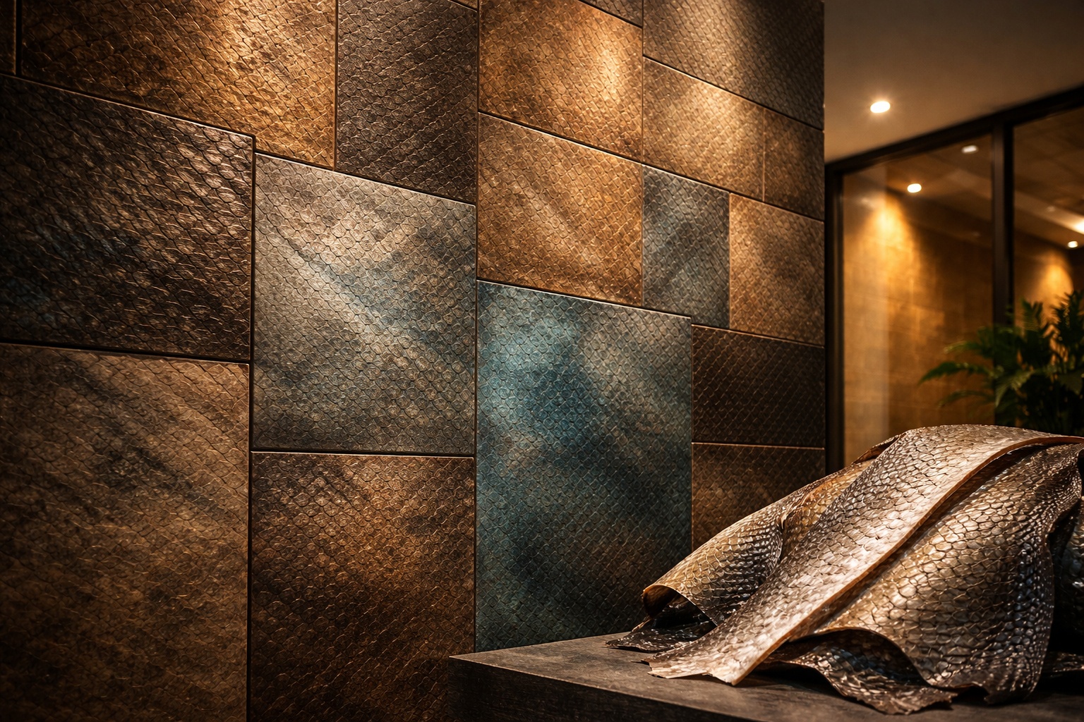 O material que ninguém imaginava na construção: peles de peixe tratadas viram revestimento impermeável e resistente para casas, decorações e fachadas