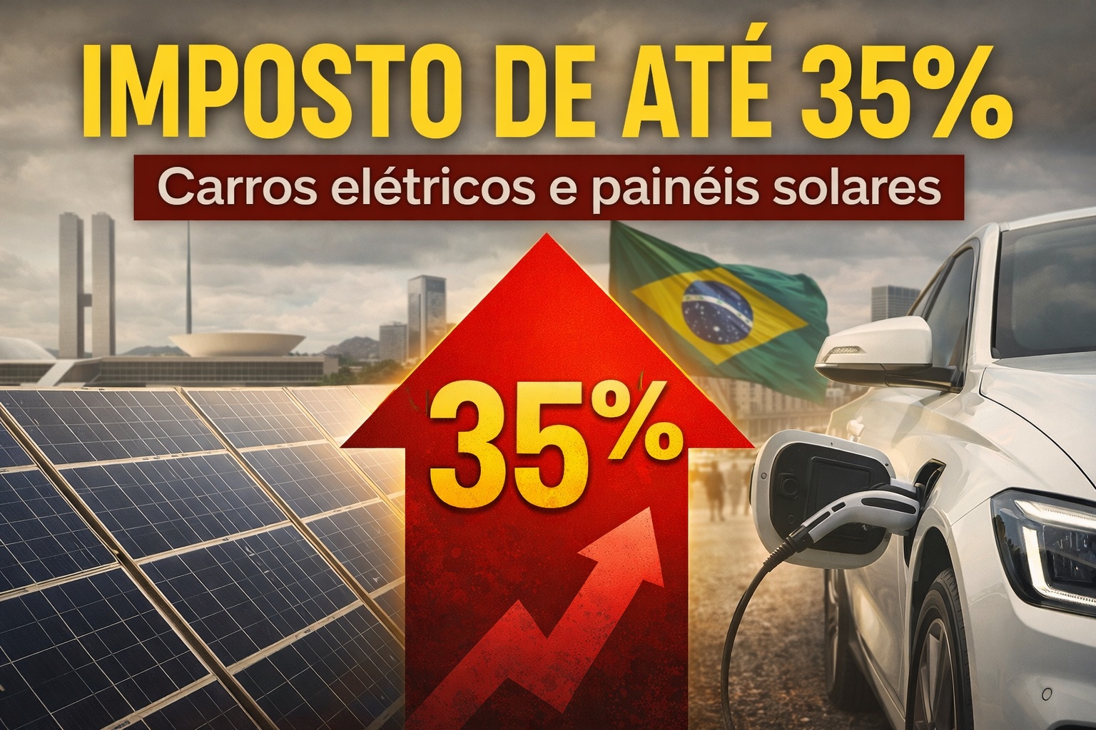 Brasil decide taxar painéis solares e carros elétricos: imposto que era zero pode chegar a 35% em julho de 2026