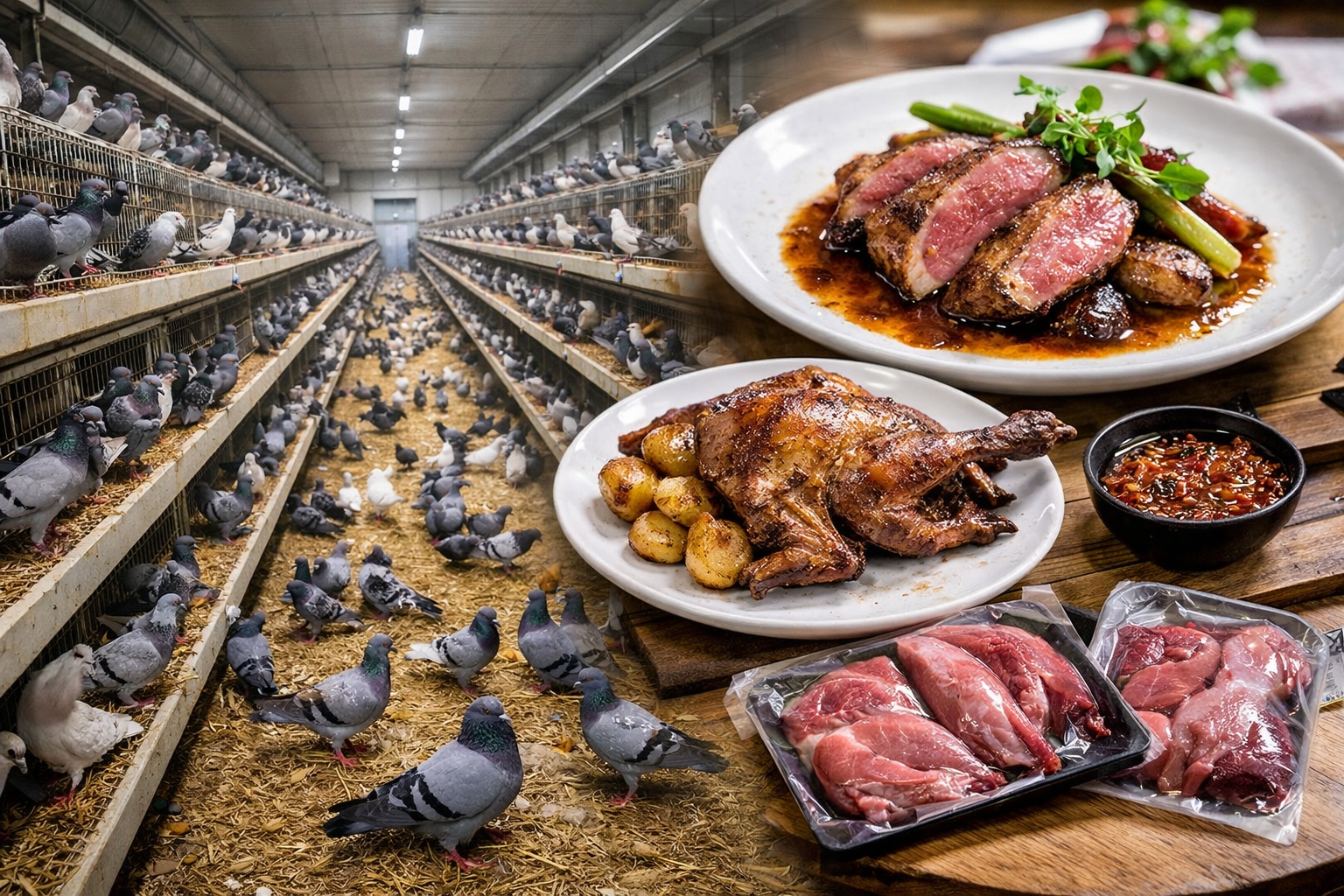 pombos - carne de pombo - restaurante- mercado- consumidores - mercado milionário - fazenda de pombos