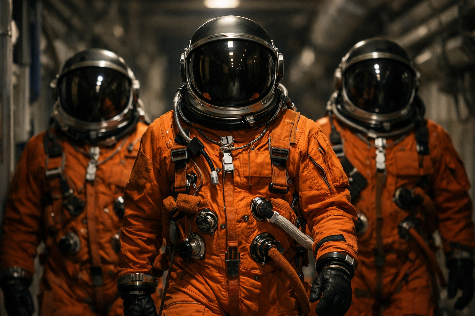 Astronautas da missão Artemis II da Nasa posam antes do lançamento do foguete SLS rumo à Lua