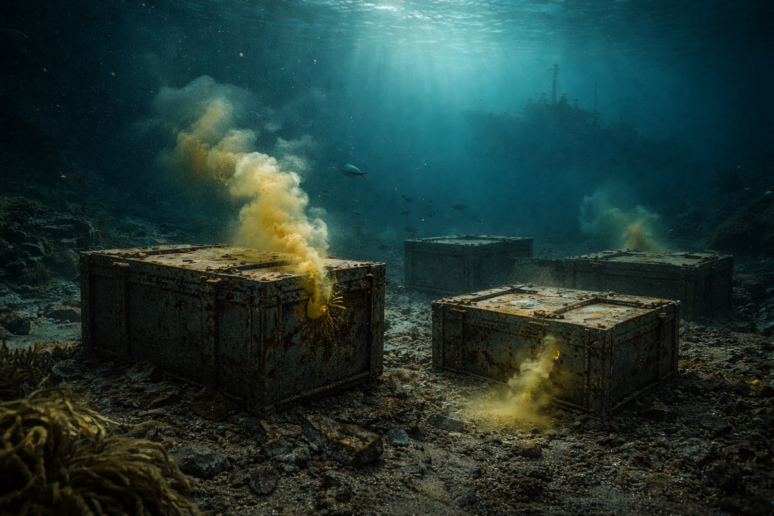 Após a Segunda Guerra, mais de 1,6 milhão de toneladas de munição química foram deliberadamente afundadas no Mar Báltico e recipientes corroídos já vazam mostarda e lewisita no fundo do oceano