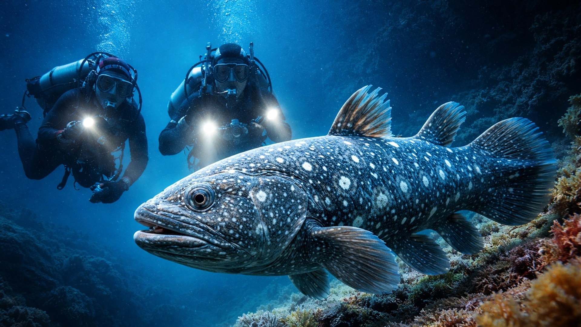 Mergulhadores filmam celacanto a 145 metros na Indonésia, em registro inédito que amplia dados sobre distribuição e conservação da espécie.