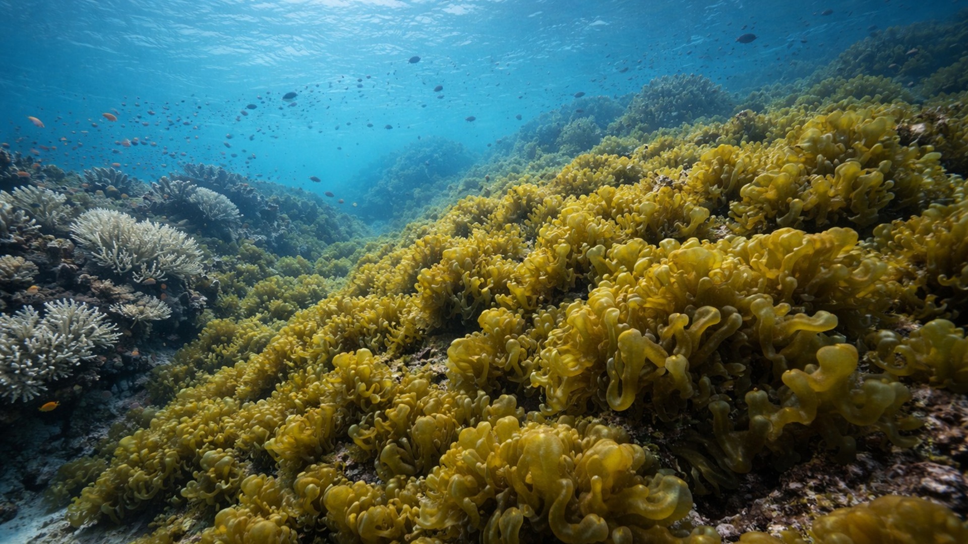 Estudo projeta que a acidificação dos oceanos até 2100 pode reduzir recifes de coral e favorecer algas em ecossistemas marinhos.