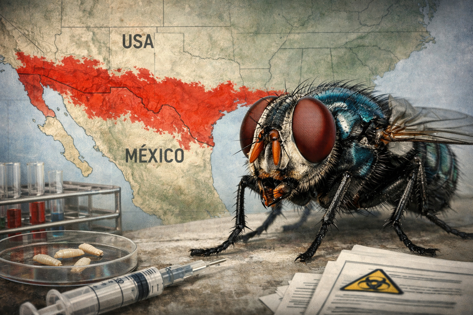 Ilustração do parasita comedora de carne avançando em direção aos Estados Unidos segundo alerta do CDC