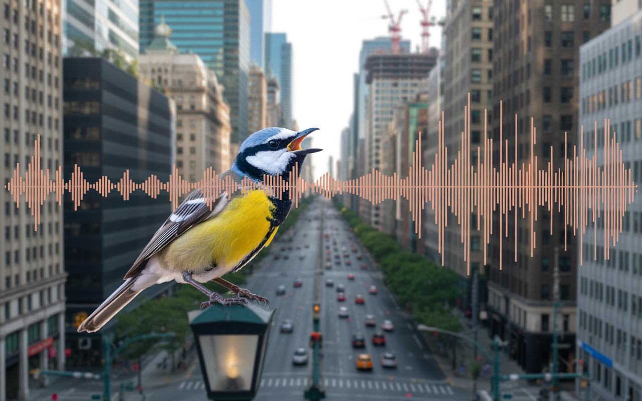 Aves urbanas estão cantando mais alto e em frequências inéditas para vencer o barulho das cidades, revelando como o ruído humano está remodelando a comunicação animal