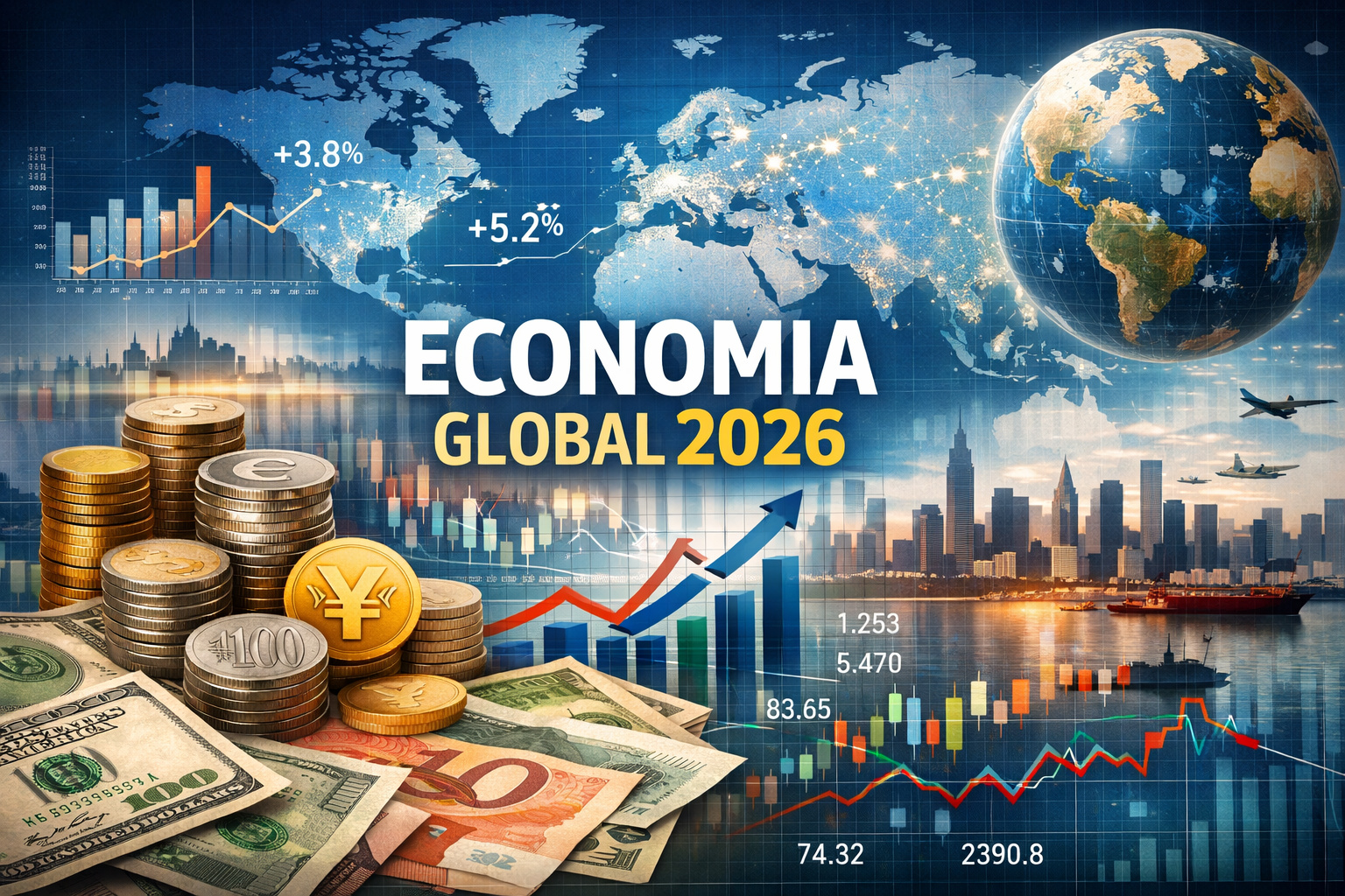 Gráfico ilustrativo sobre crescimento do PIB global em 2026