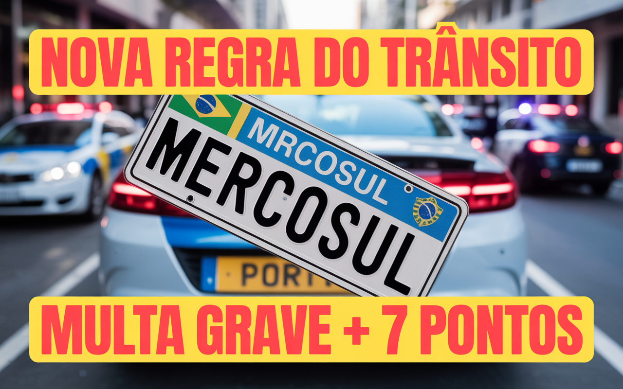 Nova regra do trânsito exige placa Mercosul em situações específicas, e motoristas que ignorarem podem sofrer multa grave, 7 pontos na CNH e retenção do veículo