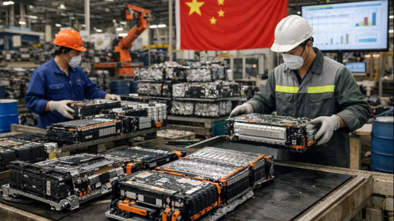 China acelera reciclagem de baterias, reaproveita lítio e metais reciclados e reduz dependência de matérias-primas virgens.