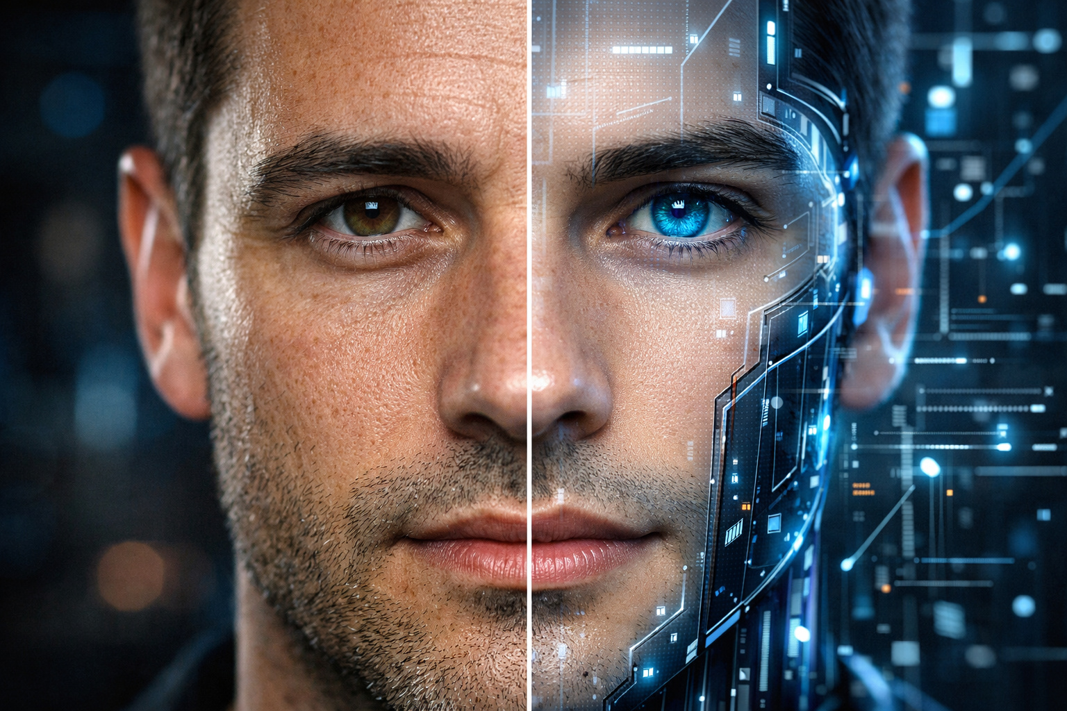 Comparação entre rosto humano real e imagem criada por inteligência artificial