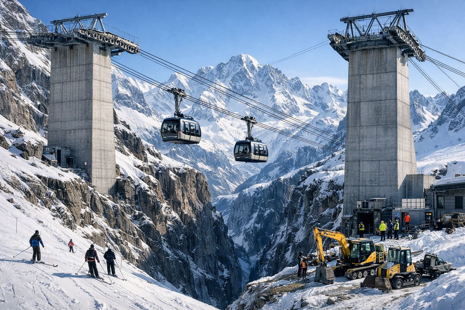 Teleférico mais íngreme do mundo nos Alpes suíços com cabines suspensas em penhascos e inclinação extrema.