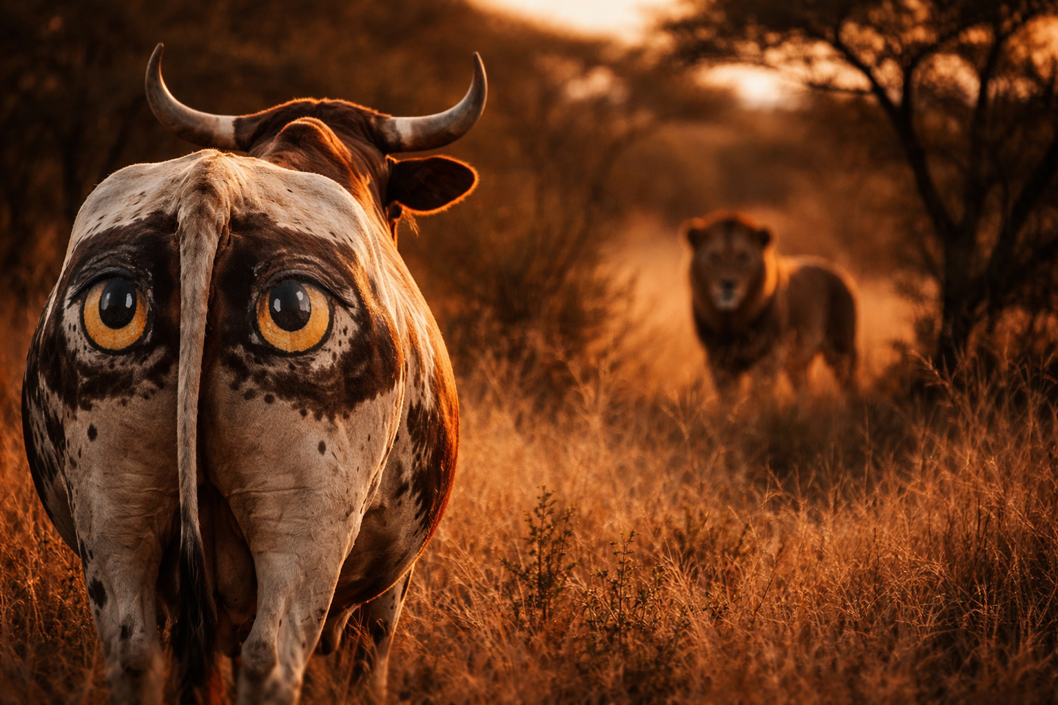 Fazendeiros pintam “olhos” no lombo do gado, reduzem drasticamente ataques de leões e leopardos, evitam a morte de predadores e provam que uma solução simples pode substituir armas na conservação