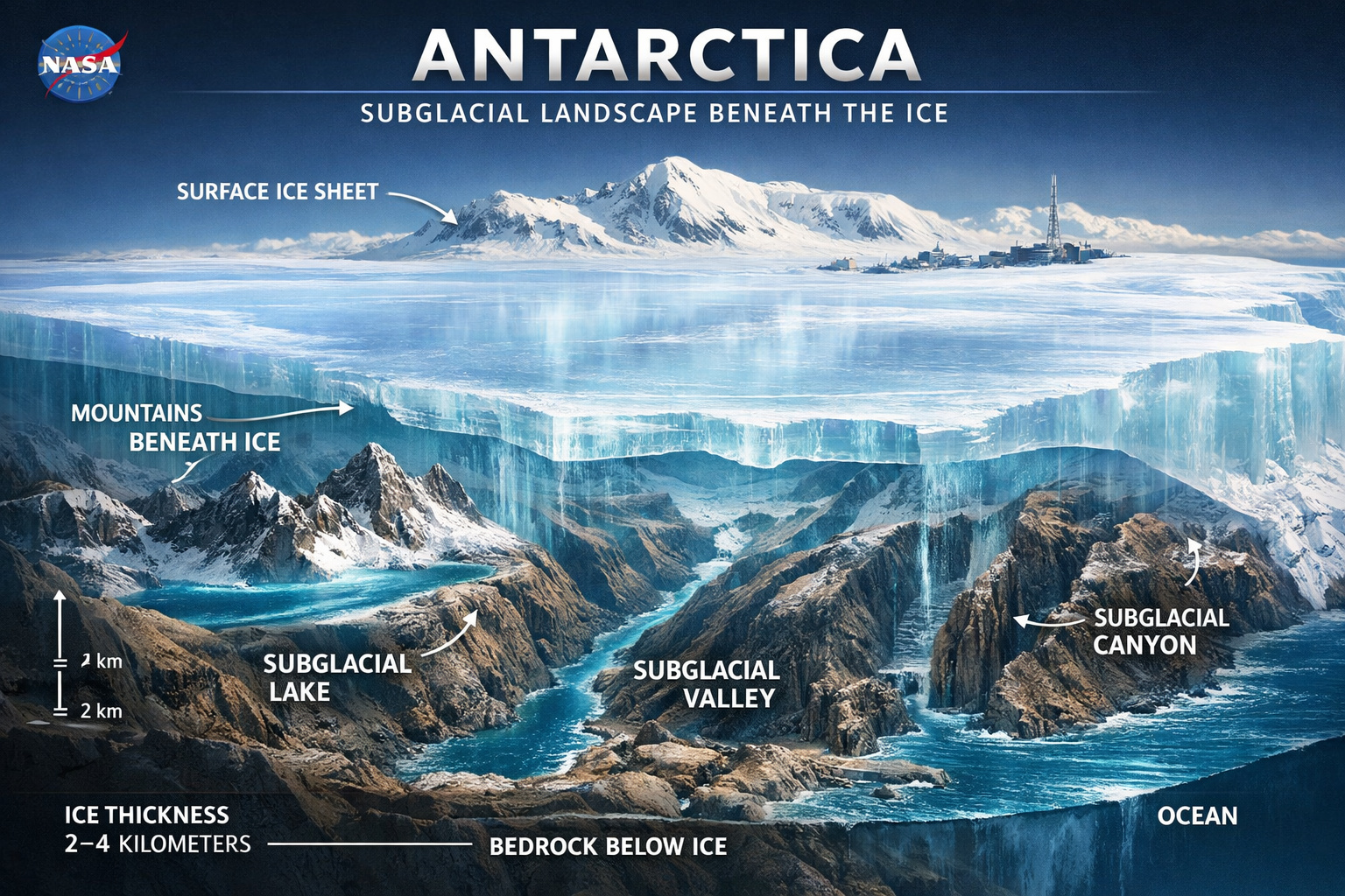 Topografia subglacial da Antártica mapeada por satélites