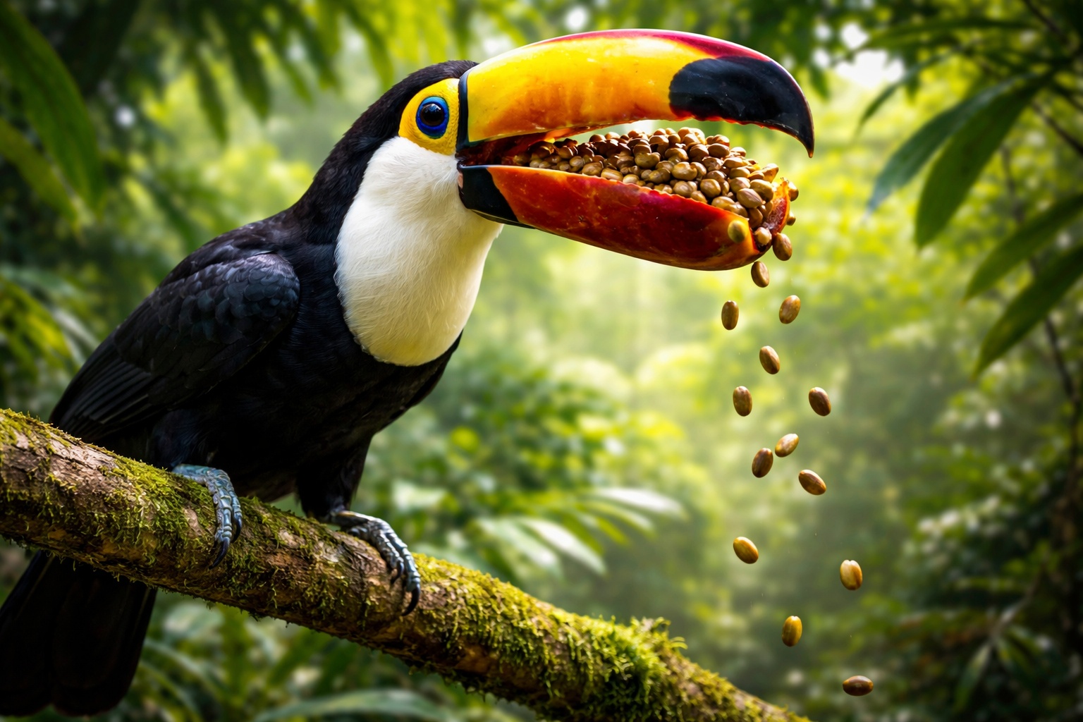 Com um bico capaz de engolir frutos grandes, o tucano se tornou o principal dispersor de sementes da América do Sul: transporta até 150 sementes por dia, contribui para a distribuição de mais de 50 milhões por ano e muda o desenho das florestas sem que ninguém perceba