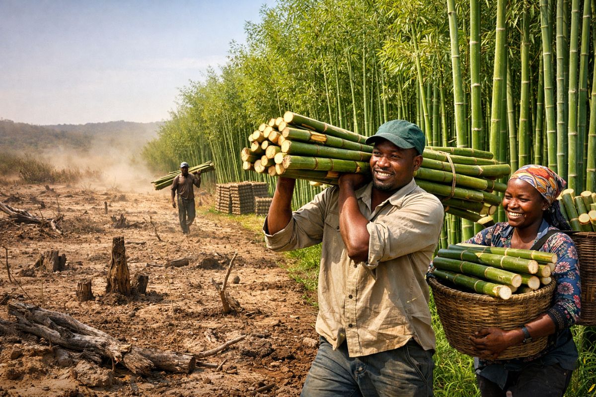 bambu transforma solo degradado em Camarões, gera renda com cooperativas e mostra como a restauração produtiva pode sustentar famílias e mercado