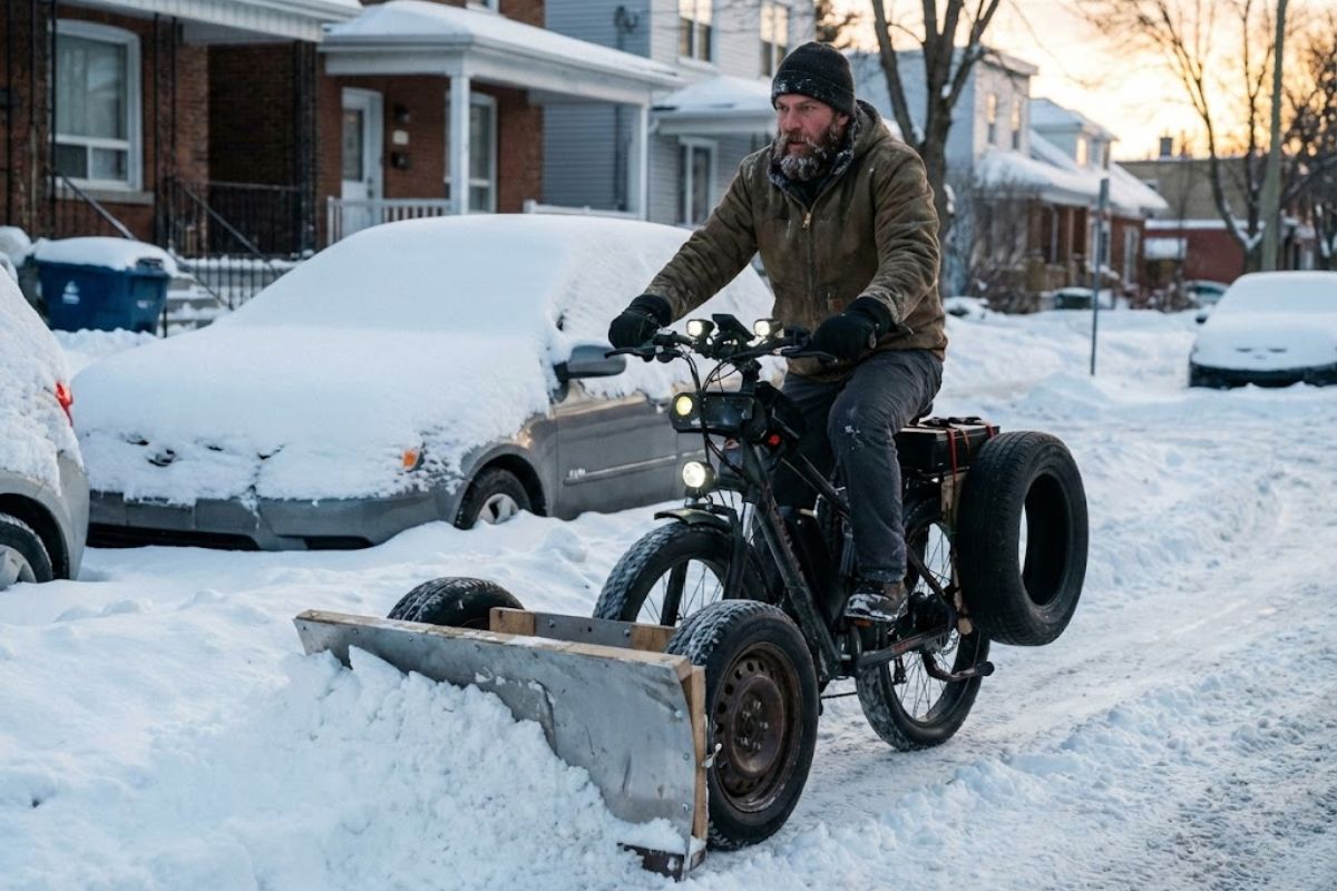 Bicicleta vira limpa-neve no inverno, abre ciclovia e reacende debate sobre mobilidade urbana após nevasca surpreender cidade.
