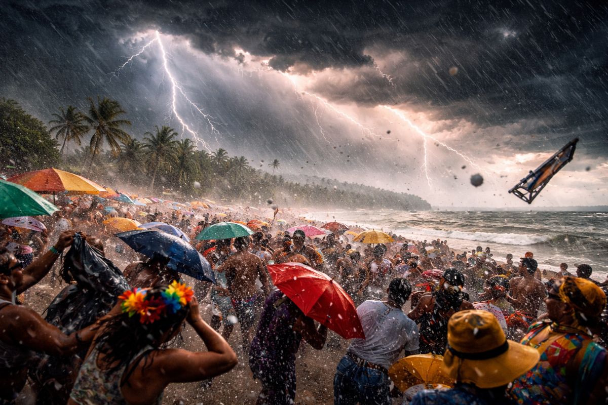 SC em alerta para temporais: Defesa Civil prevê chuva intensa e granizo no Carnaval, com risco de alagamentos e deslizamentos entre sábado e domingo.