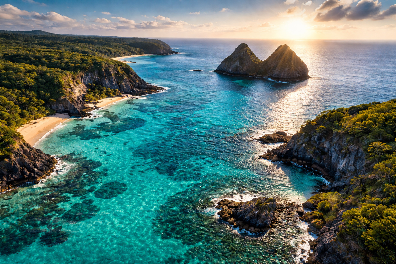 Fernando de Noronha une preservação ambiental e turismo controlado, com praias premiadas, regras rígidas e indicadores sociais do arquipélago. (Imagem: Ideogram)